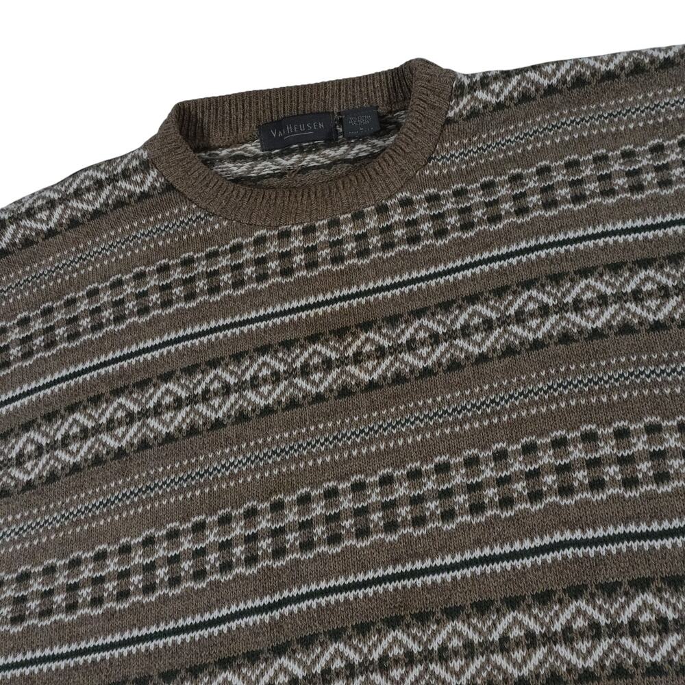 Van Heusen Vintage Knit Sweater Geometric Striped Made USA Men's Large